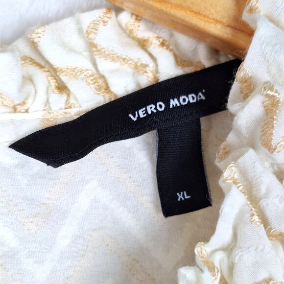 Womens Top XL Boho Chic Peasant Cottagecore Smocked Chevron Feminine Mock Neck - Picture 2 of 8